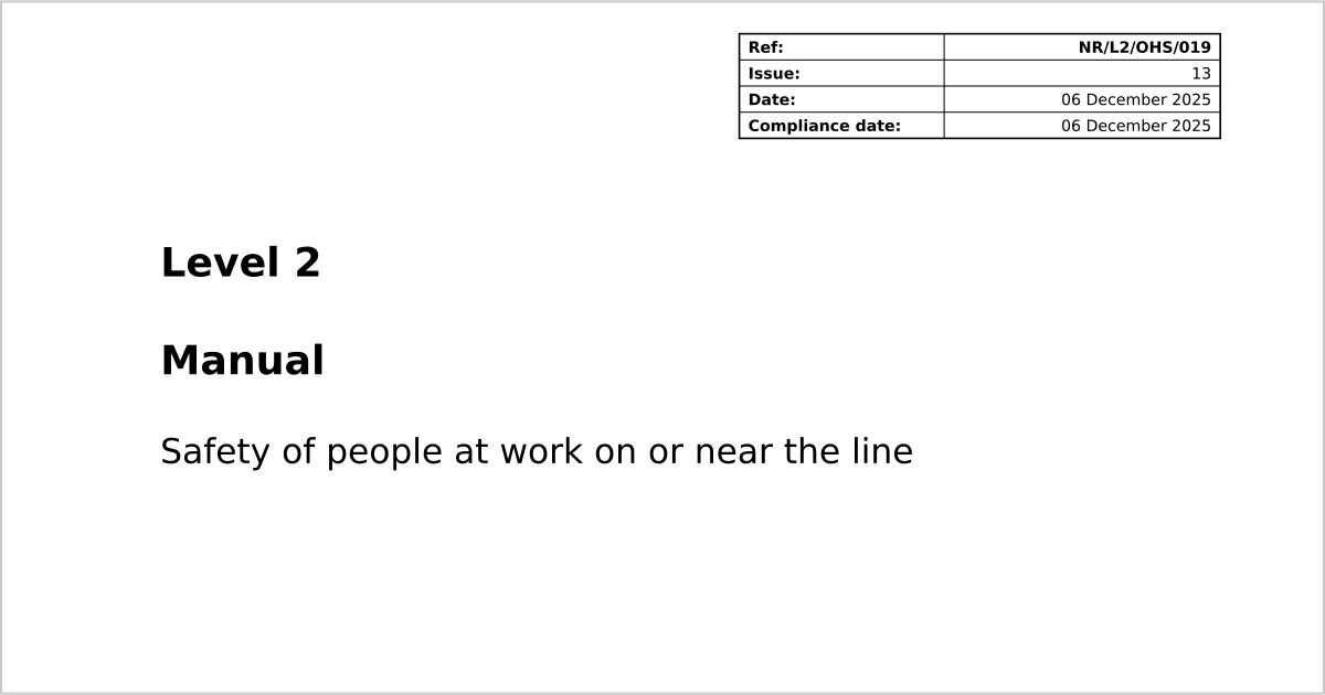 NR/L2/OHS/019 (Safety of People at Work On or Near the Line)